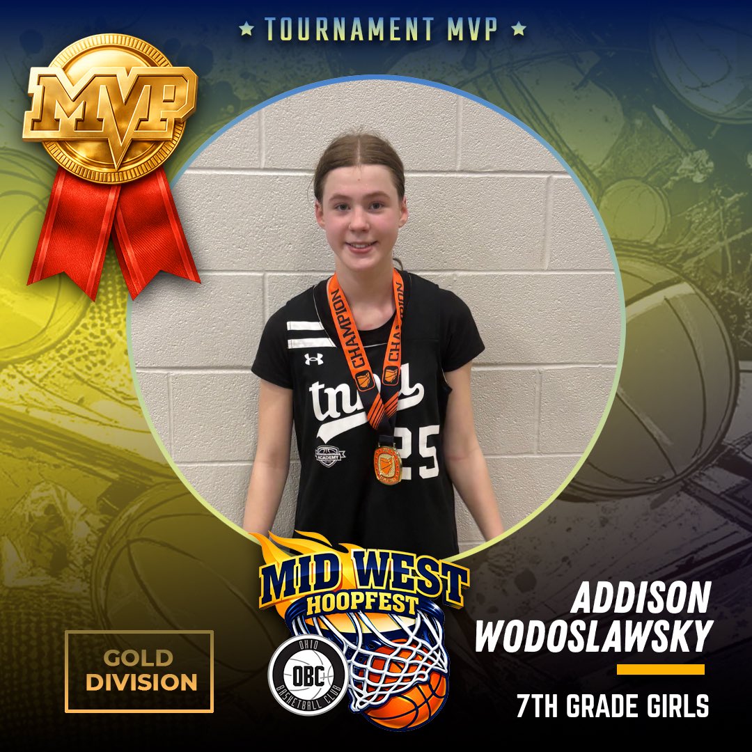 Ohio_Basketball's tweet photo. 🏆 Midwest Hoopfest x OBC Classic
7th Grade Girls
⭐️ All-Tournament Team
⭐️ MVP: Addison Wodoslawsky 💪🔥 https://t.co/H3riu8IOdm