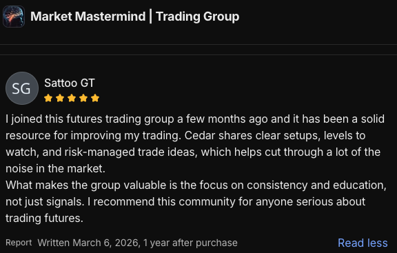 Cedar_Trades's tweet photo. Satoo GT ⭐️⭐️⭐️⭐️⭐️
✨https://t.co/5VrxJNhmEZ 
✨
I joined this futures trading group a few months ago and it has been a solid resource for improving my trading. $ES

Cedar shares clear setups, levels to watch, and risk-managed trade ideas, which helps cut through a lot of the noise in the market. 

What makes the group valuable is the focus on consistency and education, not just signals. I recommend this community for anyone serious about trading futures.