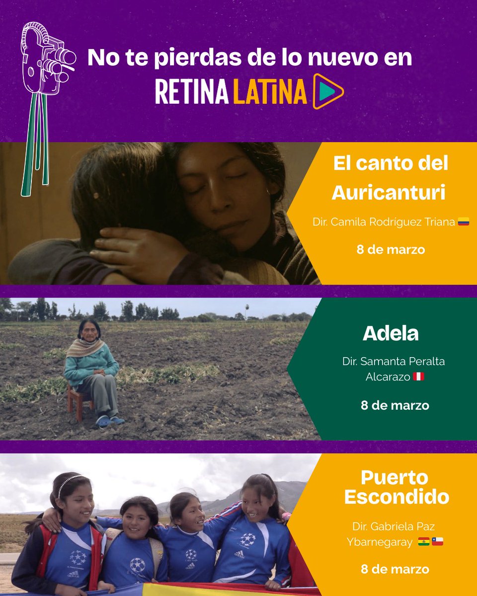 RetinaLatina's tweet photo. 🎬 Marzo llega con nuevas historias a Retina Latina.

Descubre nuestros estrenos del mes y déjate sorprender por el cine latinoamericano en https://t.co/fD5HGqJUiw 💛

#RetinaLatina #Estreno #Marzo https://t.co/GwcUoNwS9S