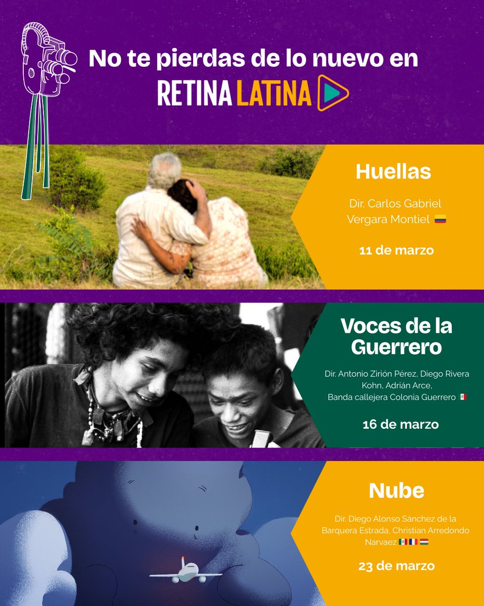 RetinaLatina's tweet photo. 🎬 Marzo llega con nuevas historias a Retina Latina.

Descubre nuestros estrenos del mes y déjate sorprender por el cine latinoamericano en https://t.co/fD5HGqJUiw 💛

#RetinaLatina #Estreno #Marzo https://t.co/GwcUoNwS9S