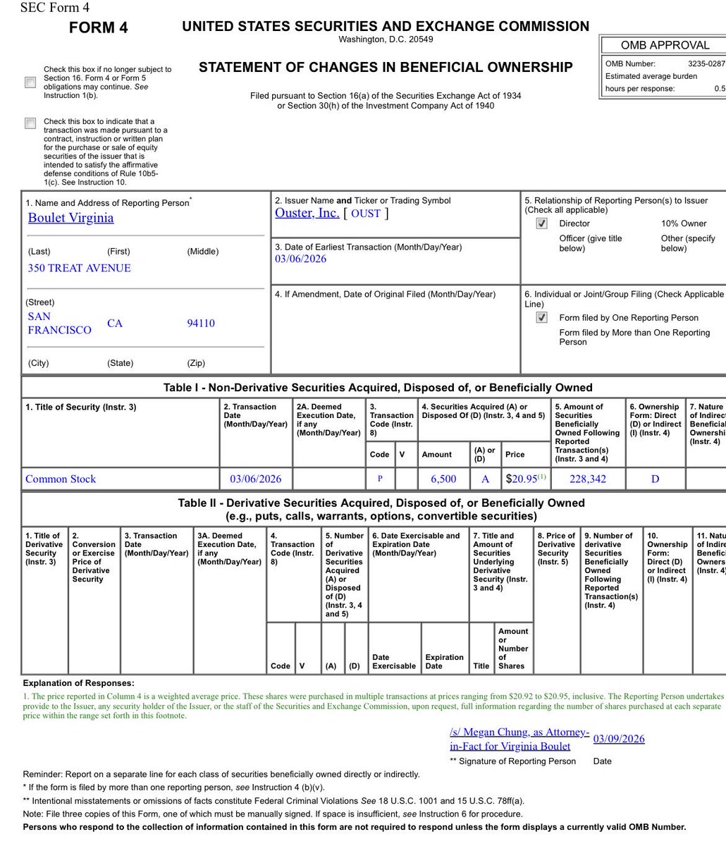 $OUST you know what does it mean when the insider buys. That matters because insiders already receive stock compensation. When they spend their own cash, it often means they believe or know something big and bullish is coming 🔥
