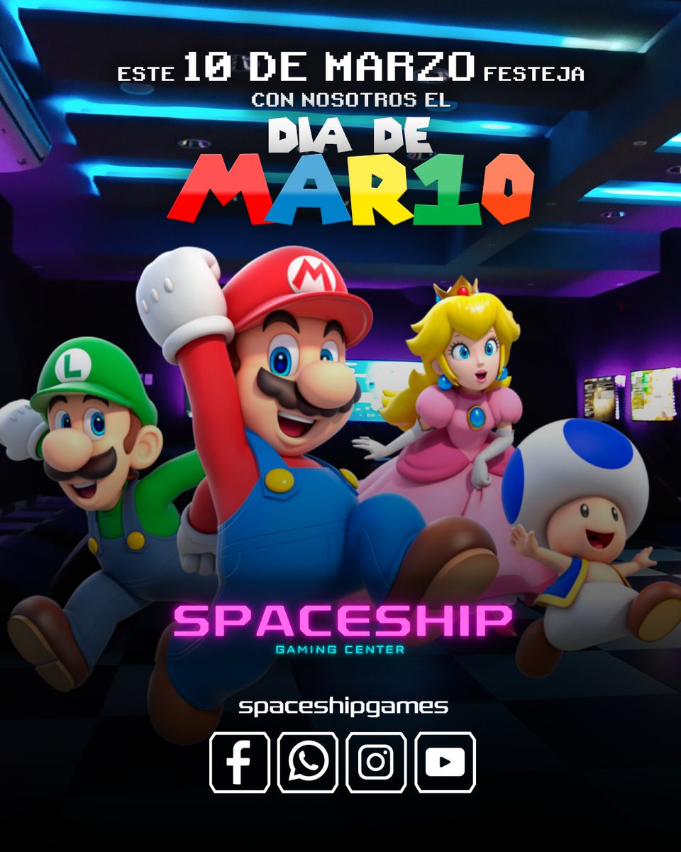 CenterSpaceship's tweet photo. ¡Mario está listo para la fiesta! 🎉

Este 10 de marzo celebra el Día de Mario en Spaceship Gaming Center.
🎮 Ven con tus amigos y vive la diversión gamer.

¿Listo para jugar? ⭐ https://t.co/1JhjxZlb5z