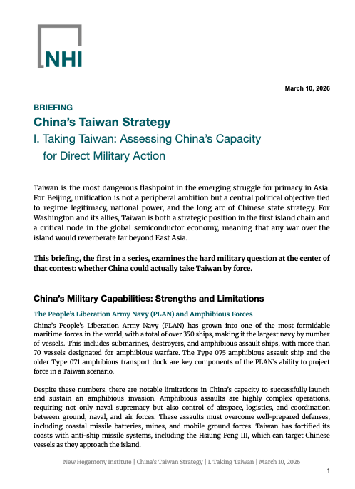 NewHegemony's tweet photo. Briefing: China's Taiwan Strategy
Taking Taiwan: Assessing China’s Capacity for Direct Military Action https://t.co/a2FzMeKxb5