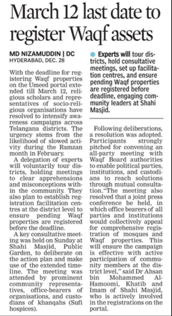 amjedmbt's tweet photo. Thousands of Waqf properties registered in Telangana are reportedly being shown as “non-existent” on the UMEED Portal without proper verification. This raises serious concerns about the safety of Waqf assets and transparency in the system.

The Telangana State Waqf Board must immediately review these entries, conduct a ground verification, and restore genuine Waqf properties in the records to prevent misuse or illegal occupation.

Protection of Waqf properties is a legal and moral responsibility. Any negligence in safeguarding these assets meant for the welfare of the community is unacceptable.

#WaqfProperties #Telangana #UMEEDPortal #ProtectWaqf #Transparency