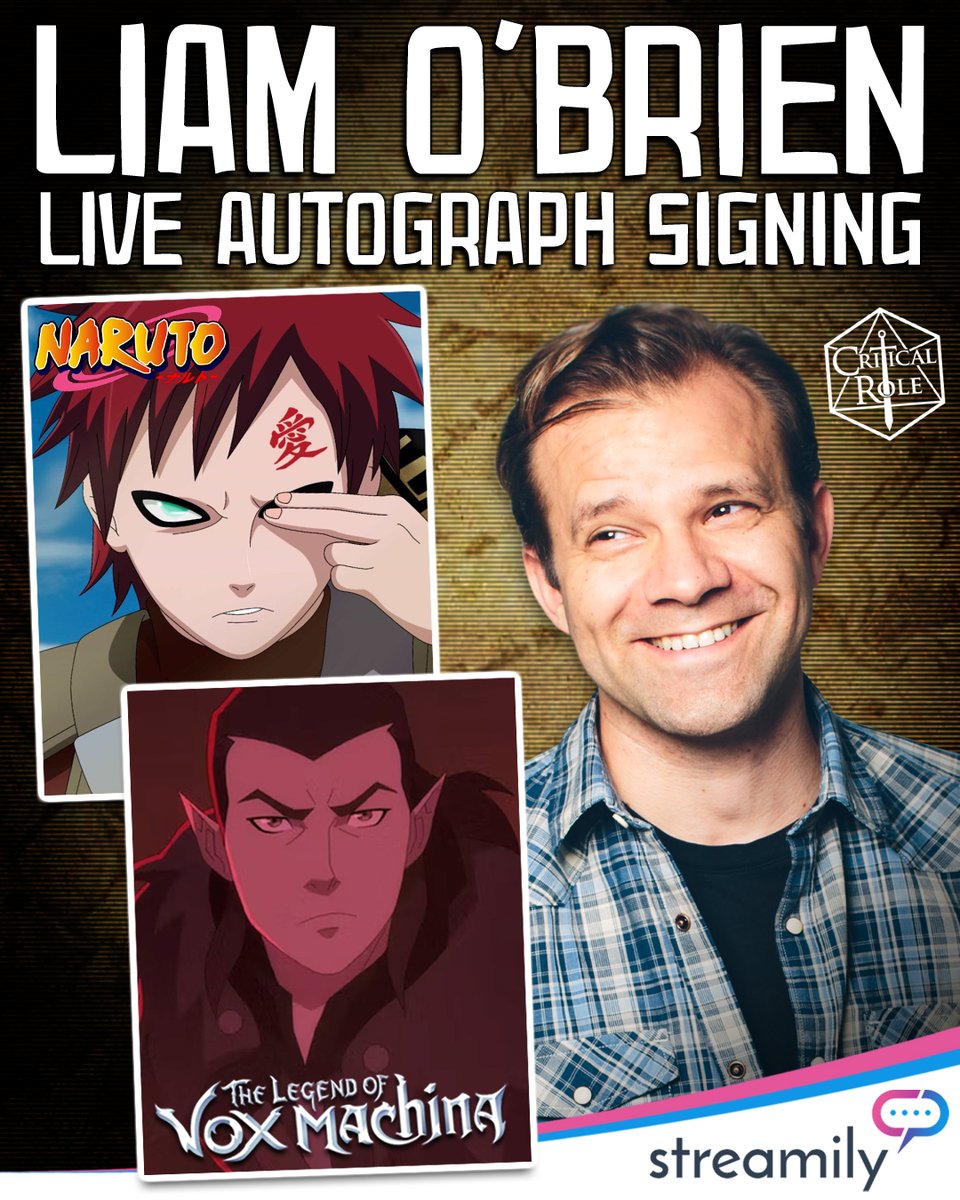 StreamilyLive's tweet photo. @VoiceOfOBrien (Liam O'Brien) is set to sign autographs LIVE! Shop is now live! Liam is famous for his roles as Vax'ildan, Caleb Widogast and Orym in the Critical Role Franchise. @VoiceOfOBrien

SHOP NOW: https://t.co/L3ZNGLaaHk

#liamobrien #criticalrole #vaxildan #widogast https://t.co/uakGEkqpRG