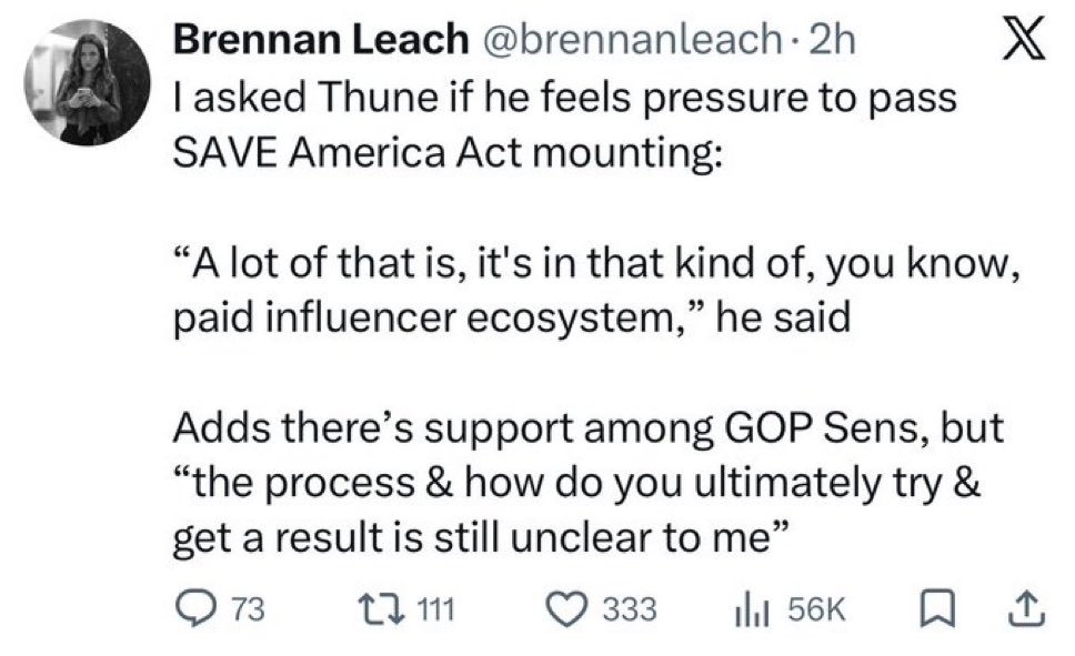 Hey <a href="/LeaderJohnThune/">Leader John Thune</a> I am NOT a paid influencer.

I am an American voter.