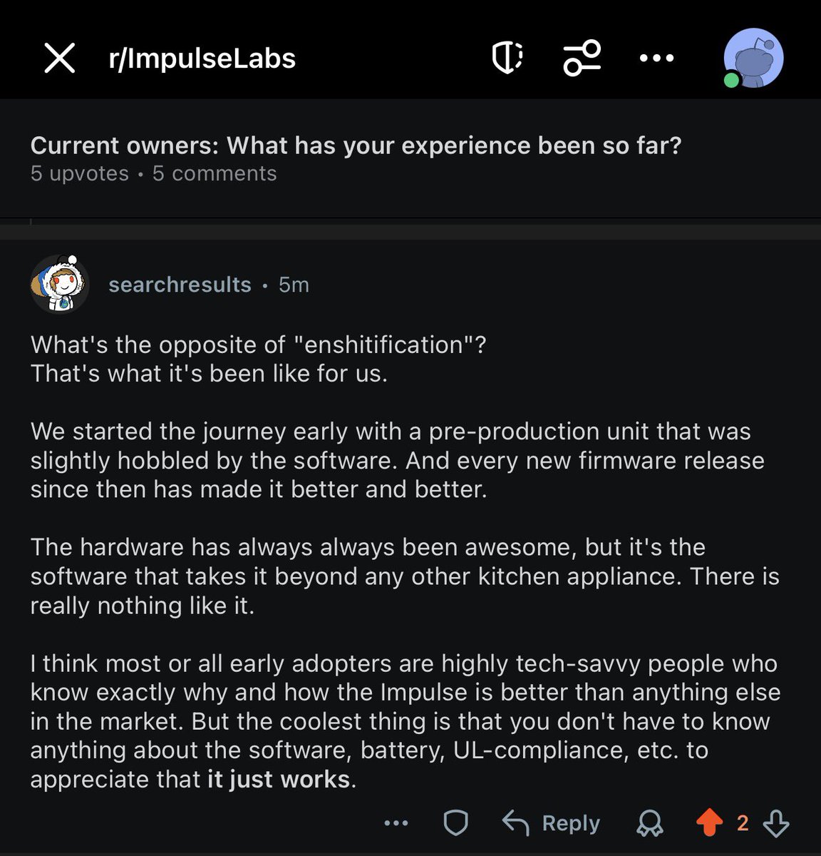 sdamico's tweet photo. doing the opposite of “enshittification” every day @ImpulseLabs https://t.co/JEkbKtYTea
