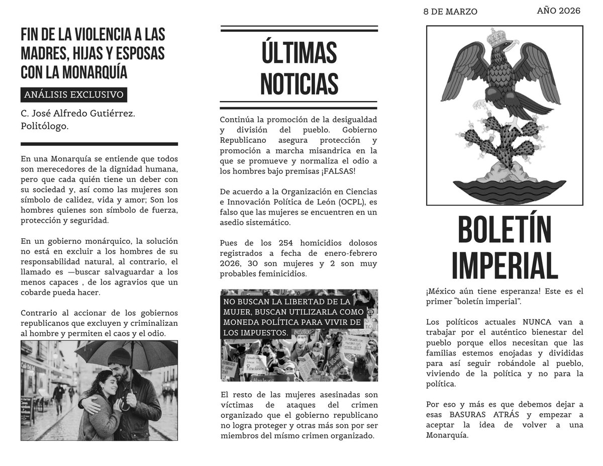 realjalfredo's tweet photo. Ayer ¡SE HIZO HISTORIA!
Se repartió en León, Gto. el "boletín imperial". 

Que es un manifiesto para promover el saber político y la verdad acerca de este Estado fallido, así como las razones para retornar a la Monarquía.
Te dejo el enlace para su consulta
https://t.co/NhjZENRCCI https://t.co/aF9dNg65xD