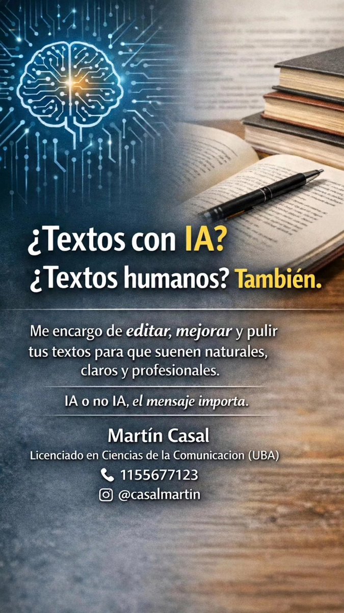 Estoy buscando laburo como editor de textos para redes, académicos, empresariales, políticos y/o culturales, cualquier duda me contactan por acá o las redes mencionadas 

Agradezco enormemente la difusión que la cosa está jodida 🙏🙏