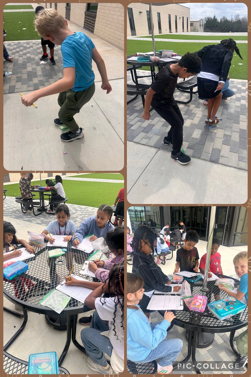 learning2reed's tweet photo. Today we took our learning outside! ☀️ Students demonstrated how rocks weather away using chalk. We talked about how weathering slowly breaks rocks into smaller pieces over time from things like wind, water, and pressure. 
@HESCardinals @melissaisd https://t.co/AZQz7dbQGz