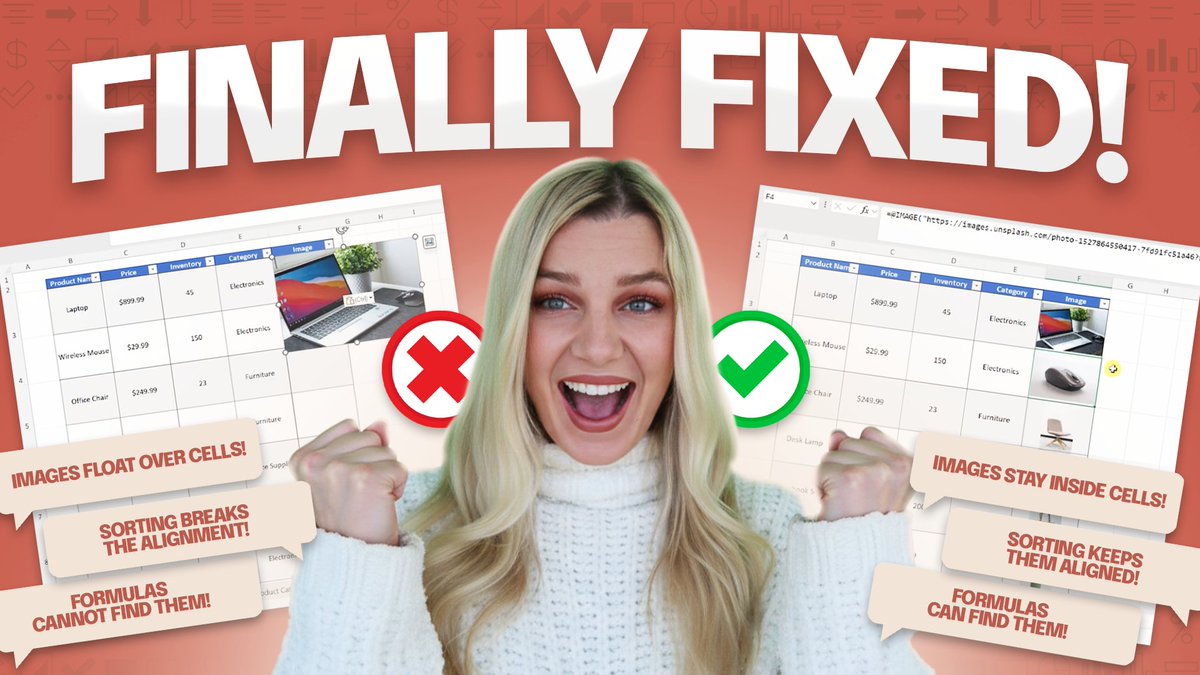 exceldictionary's tweet image. 🚨 Stop copy-pasting images in Excel!

Use the new IMAGE function instead: Right-click image → Copy image link → =IMAGE("paste URL").

Images now move with your data when filtering/sorting. Game changer! ⚡

Tutorial: youtu.be/iJrW3tHxztQ

#Excel #ExcelTips