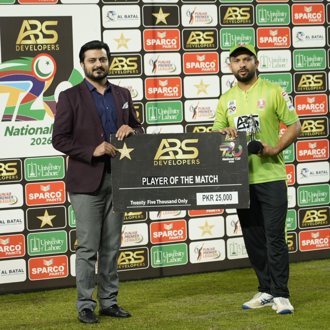LahoreWhites's tweet photo. 🏏 ABS Developers National T20 Cup 2025-26 🏏
Our star⭐ Muhammad Akhlaq bags player of the match for 48 off 28 vs FSD 🏏
Back to Back great performances

1st Match: 58 Runs
2nd Match: 48 Runs 

Great contributions from our inform star @MAkhlaq50
#FSDvLHRW | #NationalT20Cup https://t.co/dAhsSQfW2w