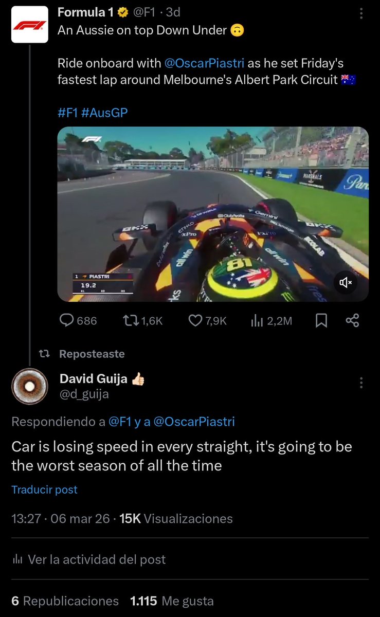 Soy Anonimo Anonimez como diría <a href="/victorabadf1/">Víctor Abad</a> , pero el facto que solté a <a href="/F1/">Formula 1</a> tiene >15.000 visualizaciones y >1.100 Me Gusta. Ya pueden comprar bots que la basura de reglamento no hay quien la pueda maquillar