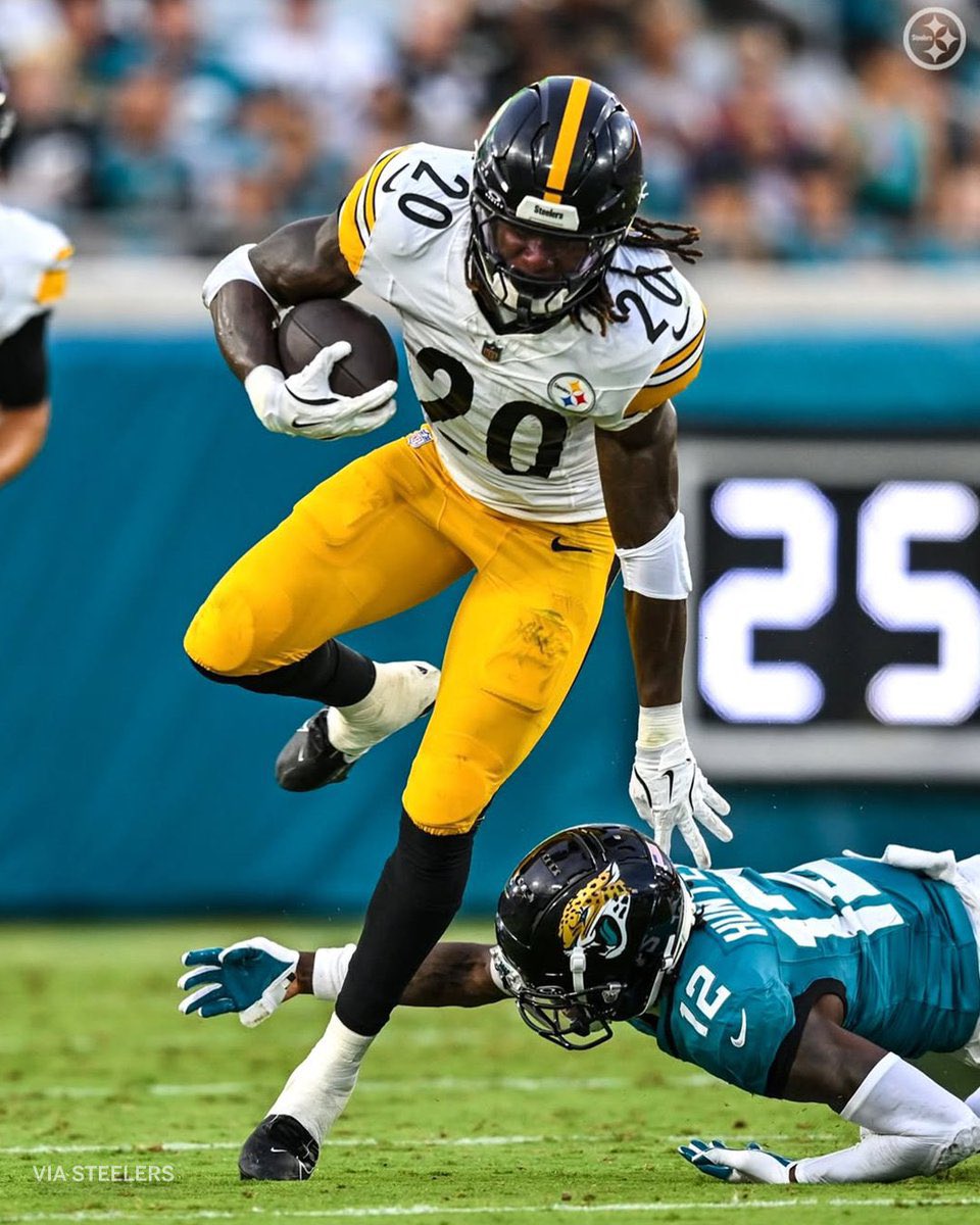 BlueridgeBronc1's tweet photo. Here’s an idea - #Steelers RB Kaleb Johnson to the #Broncos for an R5 and a Primanti Brothers sandwich. He needs a fresh start, and he was one of the #Broncos’ 30-visits ahead of #NFLDraft2025. Time with Dobbins would do him some good.
#BroncosCountry #NFLFreeAgency2026 https://t.co/NrkZDJooJ2