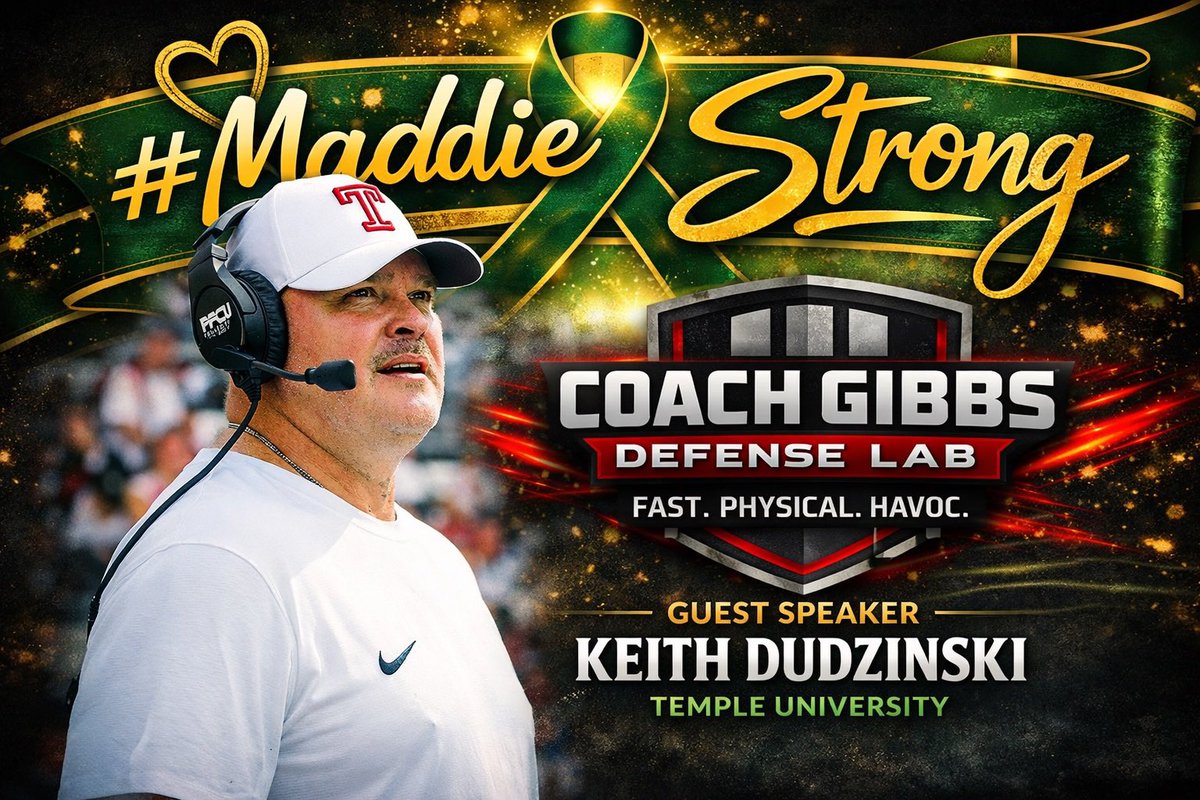 coachPJGibbs's tweet photo. 🔥 Another incredible addition to the #MaddieStrong Coaches Clinic lineup! 🔥

We are fired up to welcome @keithdudz – Linebacker Coach at Temple University to the Coach Gibbs Defense Lab for the MaddieStrong Coaches Clinic.

Coach Dudzinski brings a wealth of experience and defensive knowledge from the college game, and we are honored to have him join this incredible group of coaches coming together for an even greater cause.

This clinic continues to grow with high school, college, and NFL coaches stepping up to support Maddie and the Mele family during this fight. The football coaching community truly is a brotherhood.

💚 Every registration helps support Maddie and her family.

💚 Learn ball. Support a family. Be part of something bigger than football.

🎟️ Registration page dropping soon.

Stay tuned and subscribe to the 🧪