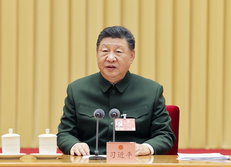 DykXinjiang's tweet photo. 习近平在出席解放军和武警部队代表团全体会议时强调

充分发挥政治建军特有优势

凝心聚力推动国防和军队现代化行稳致远 https://t.co/5Dq9UMh92w