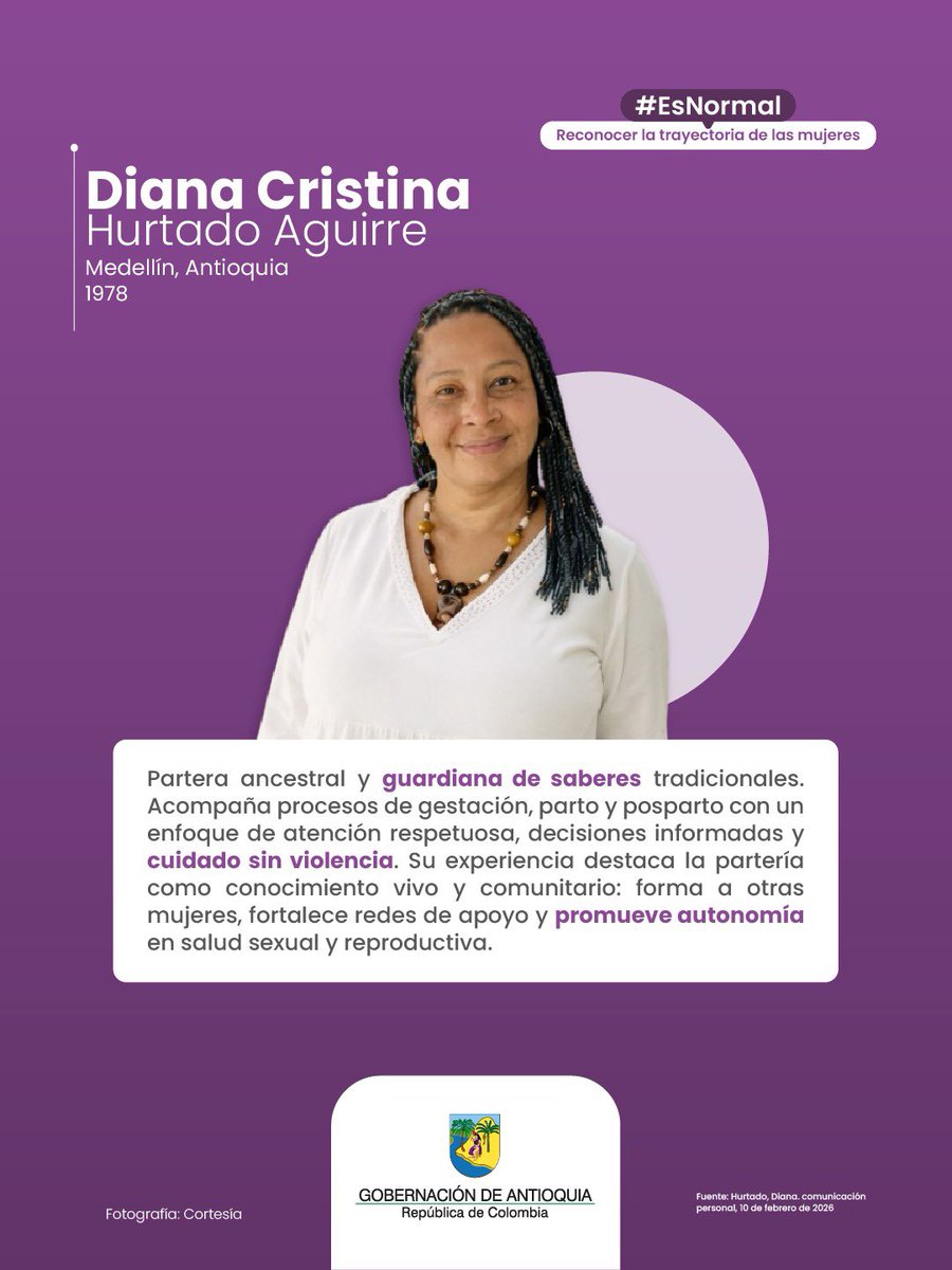 MujeresAnt's tweet photo. #EsNormal reconocer a las mujeres que mantienen los saberes que cuidan la vida como Diana Cristina Hurtado. 💜🤱🏽

Desde la partería ancestral acompaña a otras mujeres a vivir la gestación, el parto y el posparto con respeto, información y sin violencias. https://t.co/9tRjyGeq5K