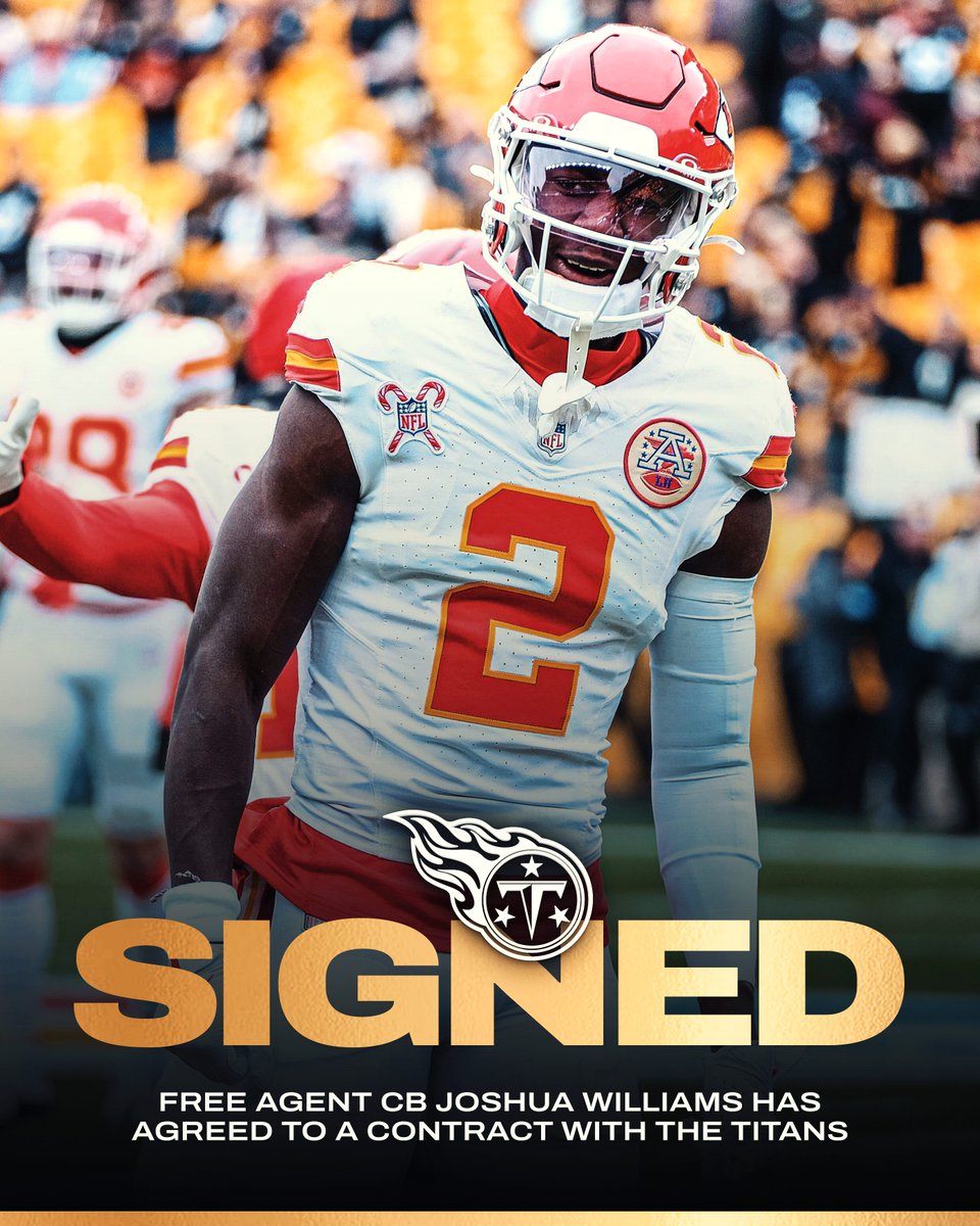 PFF's tweet photo. The Titans are signing CB Joshua Williams to a 2-year deal, per @TomPelissero

🔒 51.6% completion rate allowed since 2023 (5th among CBs) https://t.co/infl0Zn97m