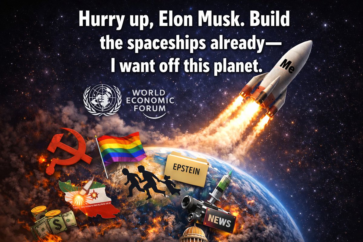 Trucker4F's tweet photo. @elonmusk I wish you would hurry up and build the spaceships - I want off of this planet. https://t.co/gocM9jW1hh