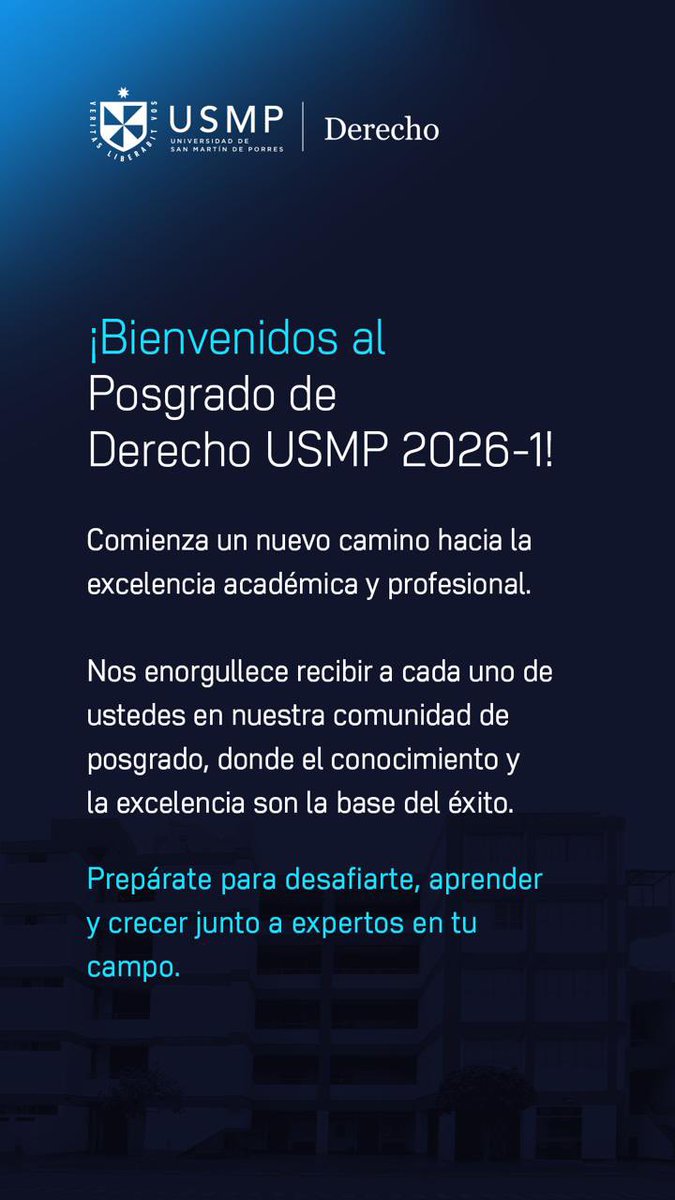 PosgradoUSMP's tweet photo. Damos la bienvenidos a los nuevos integrantes de nuestras Maestrías y Doctorado en Derecho. Su mejor especialización está por empezar.

Lista de postulantes admitidos 2026-1
https://t.co/gxUGUNaxlm https://t.co/eTXdUxmSvw