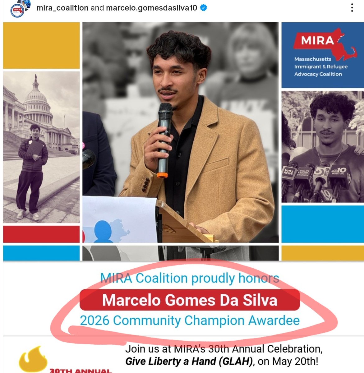 johnfgately's tweet image. DOES HE GET HIS OWN DUNKIN' STAINLESS?  Maura's fav illegal Marcelo Gomes who escaped arrest at the #sotu will receive the 2026 Community Champion Award from pro- invasion MIRA organization.  Last week MIRA launched a 501c4 to "mobilize immigrant political power" #mapoli