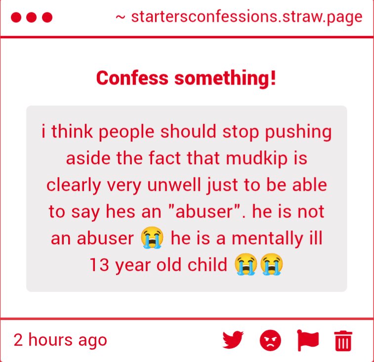 StartersConfess's tweet photo. "i think people should stop pushing aside the fact that mudkip is clearly very unwell just to be able to say hes an "abuser" he is not an abuser 😭 he is a mentally ill 13 year old child 😭😭" TRUTH NUKE  #movieunleashers #startersmovieunleashers https://t.co/CT4JYRyvKE https://t.co/VQhu32func