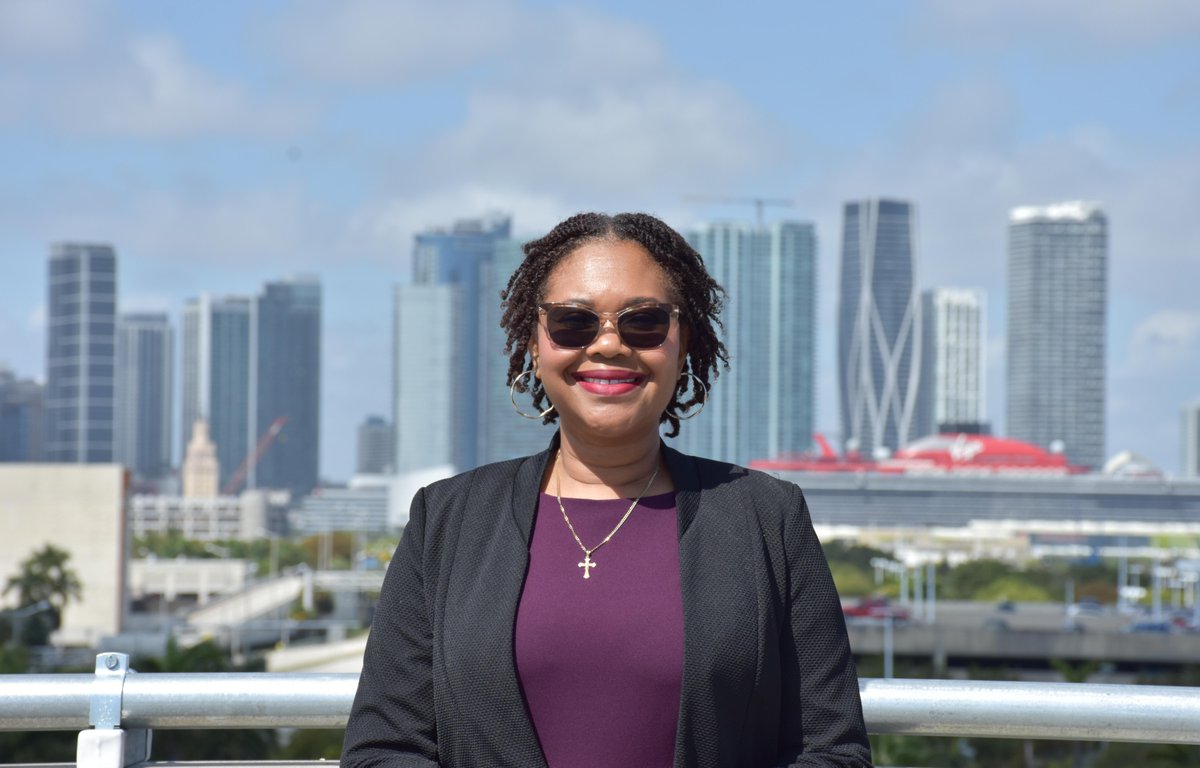PortMiami's tweet image. This week’s #WomensHistoryMonth #EmployeeSpotlight is Marie Theodore! ⭐💜 Marie is a Safety Officer in the Safety &amp;amp; Security Division at #PortMiami, where she supports safe work practices and helps teams make responsible safety decisions.