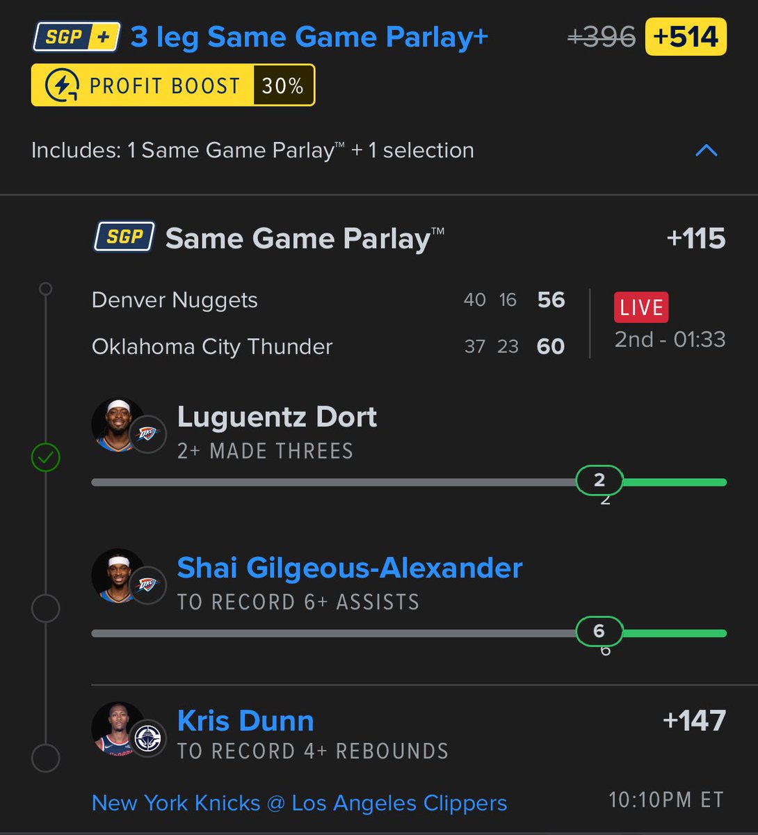 RJdaGawd's tweet photo. First two legs cash early ✅

Just need kris dunn to pull through https://t.co/3DBF7h3s9a