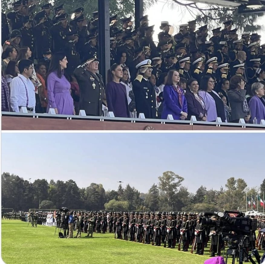 Qué contradicción, qué burla, qué insensibilidad. El  8 de marzo, la primera mujer presidenta, vestida de morado, celebró el día. Pero a su alrededor no había feministas ni activistas ni madres buscadoras. Había militares. Filas de hombres que forman parte de una de las