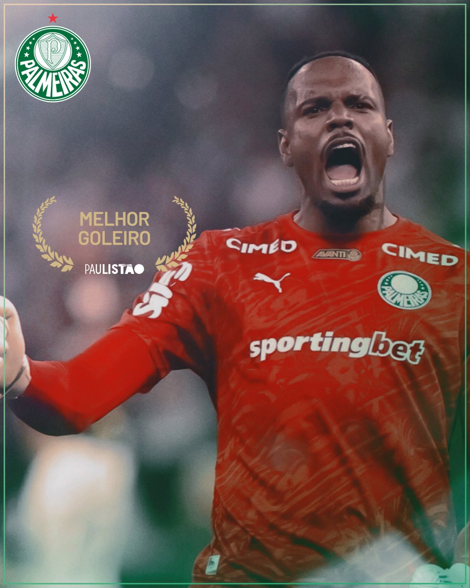 Palmeiras's tweet photo. LÁ NO ALTO! 🧤🏆

Carlos Miguel foi eleito o melhor goleiro do Campeonato Paulista 2026! Decisivo quando mais precisamos, o troféu é dele! 💚 https://t.co/H6cQ4QpJPo