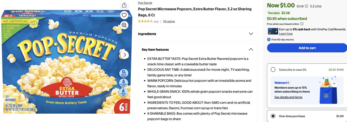 ONLY $1 - POP SECRET MICROWAVE POPCORN, EXTRA BUTTER FLAVOR, 3.2 OZ SHARING BAGS, 6 CT

On clearance at select Walmarts #ad 

Price &amp; stock vary by location, so check your local stores

mavely.app.link/6OsTGlIGn1b