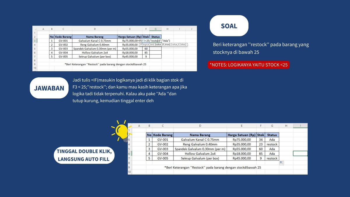 siapa yang masih bingung rumus IF? padahal gampang banget loh kalo kita menggunakan logika di excel. Ini aku ada latihannya. Kalian bisa download secara GRATISSSSSS disini 😍😍😍 lynk.id/nwsnwrdhn02/yk…