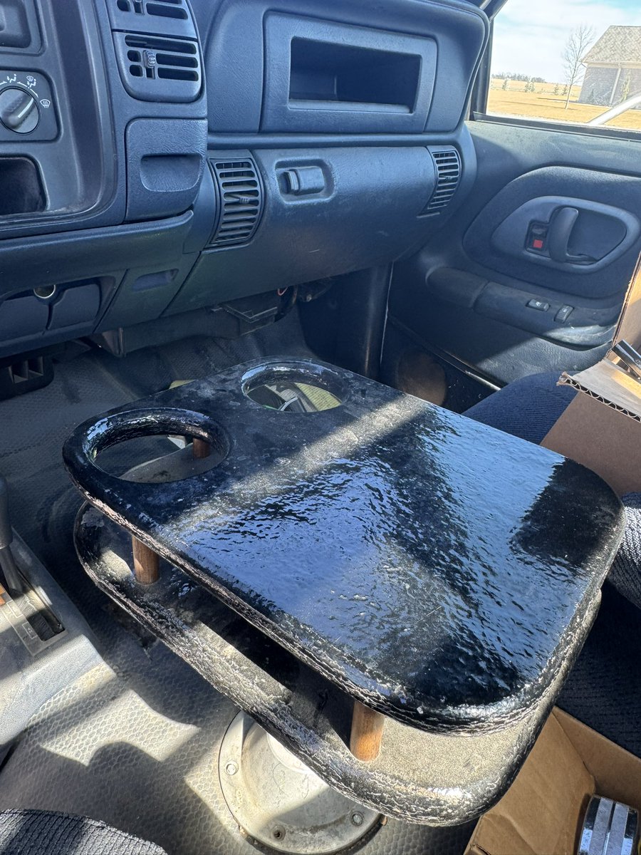 FabKinnan's tweet image. Now, don’t you go falling in love with this ol’ girl. 😂Customized cup holders and all.  Use it all the time for transporting parts for KinnanFAB. Lots of burner shields for the #organic weed flamers being built for spring. #farming #fabrication