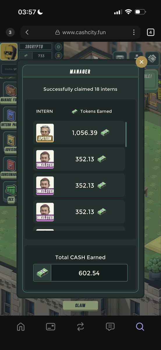 3bcrypto's tweet photo. @cashcitydotfun Why is this issue happening? The “cash” I earn is not being credited. Only Epstein’s earned 1056 $cash appears. https://t.co/jWTzgFBNn1