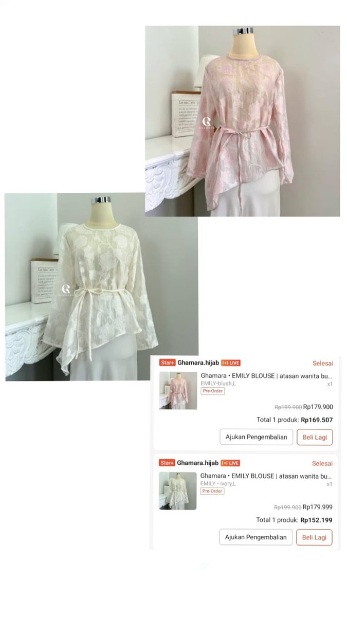 hyistoric's tweet photo. gais ad yg cari blouse emily by ghamara? aku mau jual nih karna kebesaran 

Dijual Blouse Uk L (LD 110)

🌸 Pink – 155
🤍 Ivory – 140

Dijual karena kebesaran
Kondisi masih NEW, belum pernah dipakai sama sekali
Free tas spunbond juga! 👜 https://t.co/2rRXE46Il1