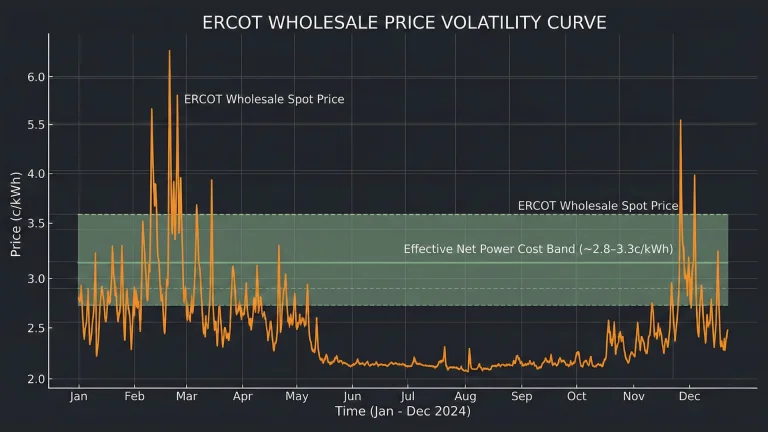 Power procurement is the economic engine of the $IREN Childress campus, where up to 750MW of capacity is managed directly within the volatile pricing dynamics of the ERCOT wholesale market.

By sourcing electricity at real-time prices in a wind-heavy region of the Texas