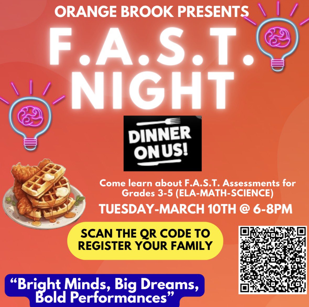 JerelleOwens's tweet photo. Dinner is on us tomorrow but the learning is on YOU! Join us for our FAST Chicken &amp; Waffle Night tomorrow at 6pm. We can’t wait to see our @Orangebrook_El community present as we collectively work towards earning our A! See you all tomorrow 🧡💙🍗🧇 @MrHorowitz @BCPS_South https://t.co/tSx6Tsmuij