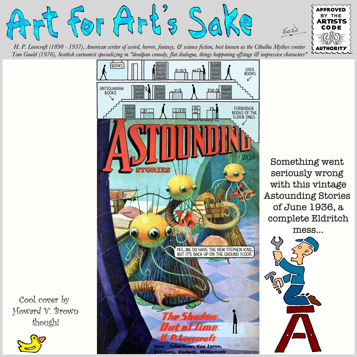 KoenOlie's tweet photo. Astounding bookshop...
#artcomic #artcartoon #cartoonart #digitalart #artforartssake #plunderart #mashup #hplovecraft #astoundingstories #howardvbrown #tomgauld https://t.co/HmobP48I2u