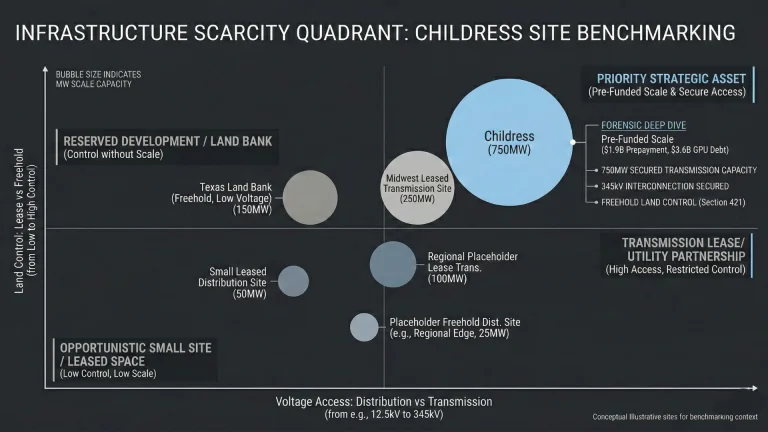 Childress represents the operational core of $IREN, where the company’s strategy of converting large-scale power access into monetizable compute capacity first becomes fully visible.

The 750MW Texas campus concentrates the elements that define IREN’s model, grid-scale energy