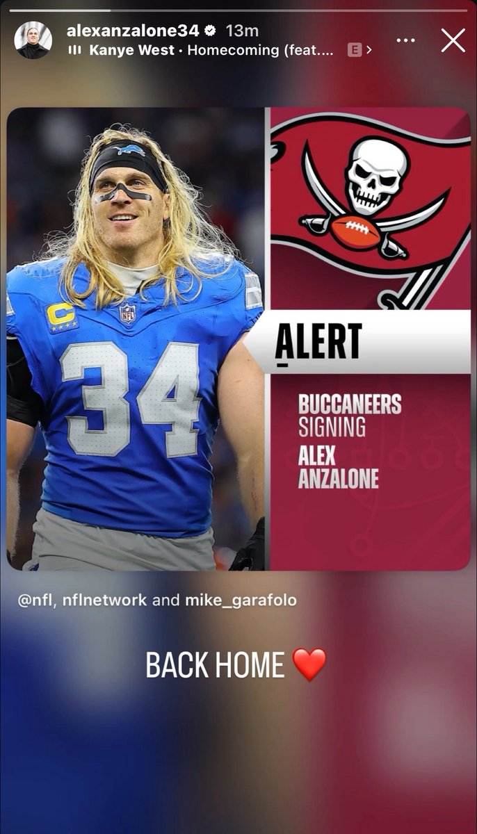 Alex Anzalone on IG:

“Back home❤️”