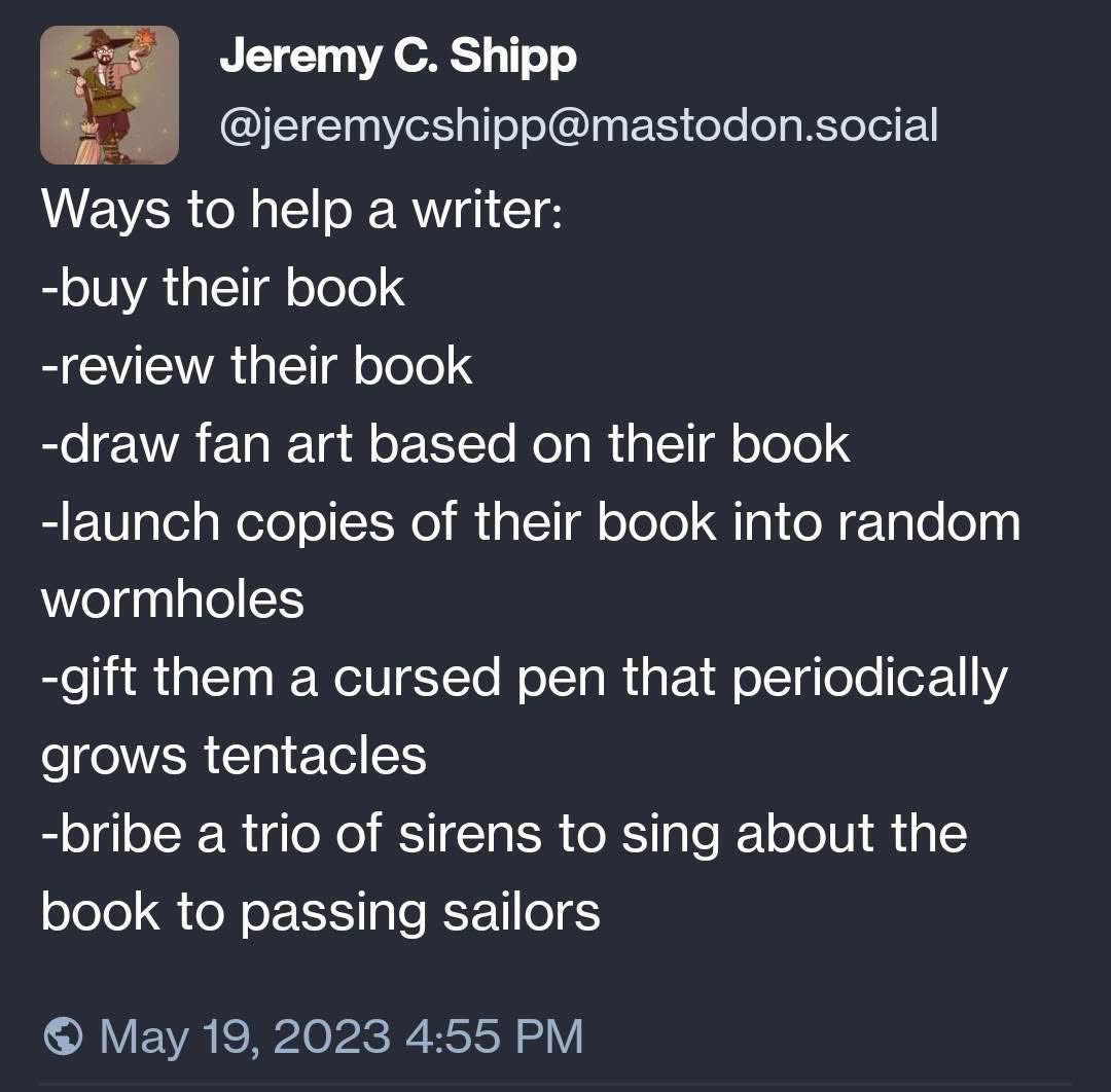 Yes, please.

I think every writer wants all of these things.

🕯️