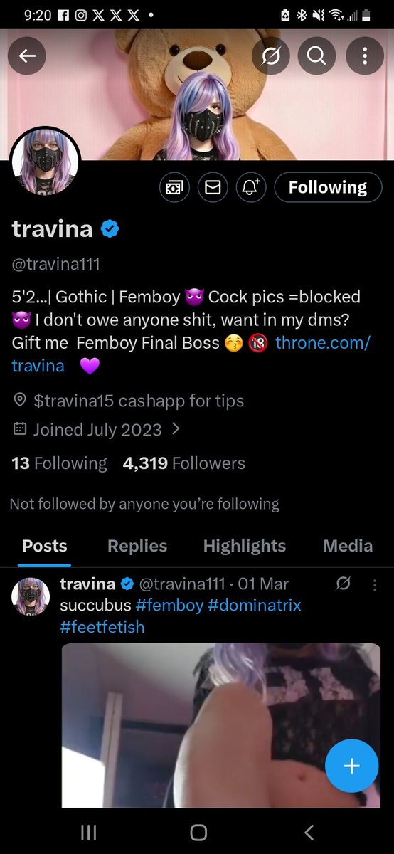 OK I know I don't use my account but I know there still some perverts on my follow list (I say that with love) check out <a href="/travina111/">travina</a> they pump out so many videos there's always something new to ✊🍆✊💦 to so go chick them out #femboy #sexy #thout #hot #gay #bi #man