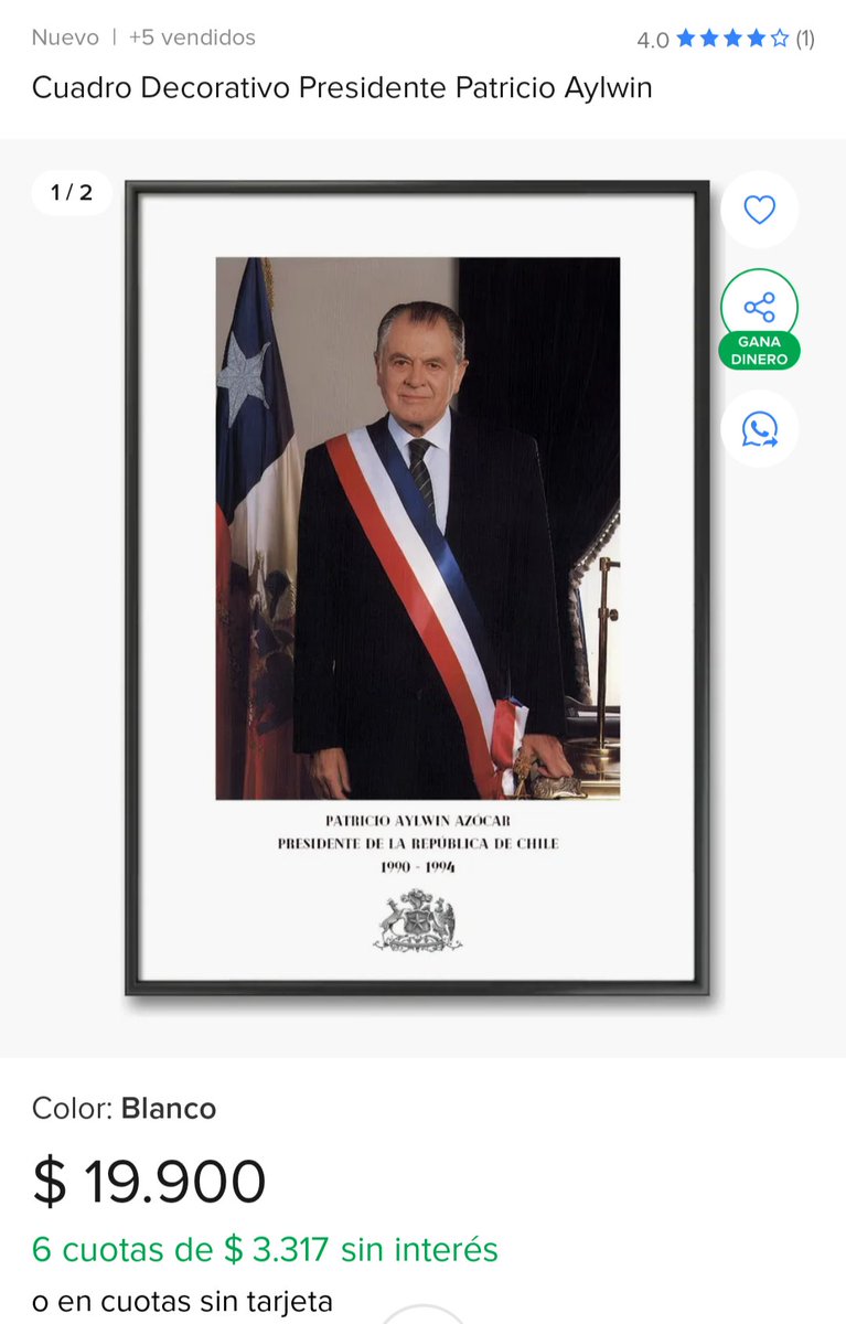 Después las distribuirán o algo así? Una "abuela" amiga de la familia tiene en su casa un retrato oficial de Aylwin que quizás quién se lo consiguió, porque se ve bastante antiguo. Ahora resulta que lo venden en Mercadolibre a 20 lucas
