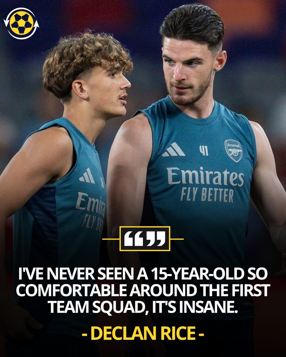 ⭕🎙️ Declan Rice admitted he can’t wrap his head around Max Dowman returning to school just days after playing with the Arsenal first team:

🗣️ Rice: "I've never seen a 15-year-old so comfortable around the first team, it's insane.

I said to Max on the way back from pre-season