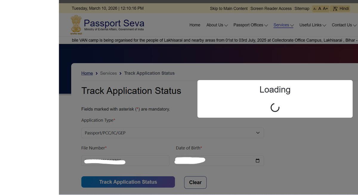sumpath08's tweet photo. @rpobengaluru 
Passport status check from https://t.co/M7vZyDUhnc
is not wroking from last two days. Is the app down? are there any alternatives to verify the passport status? https://t.co/xn1zg0eynL