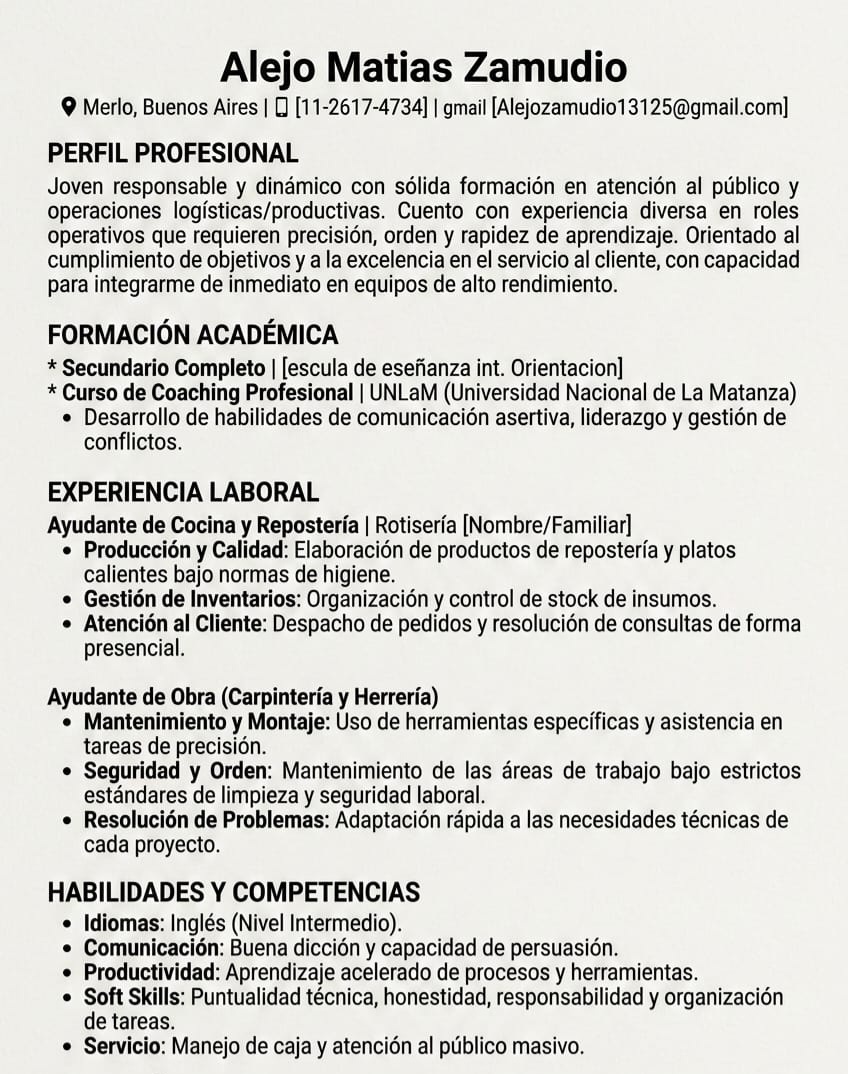 Busca trabajo. 
Su primer trabajo en blanco. 
20 años. 
Si saben de algo 🙏🏻