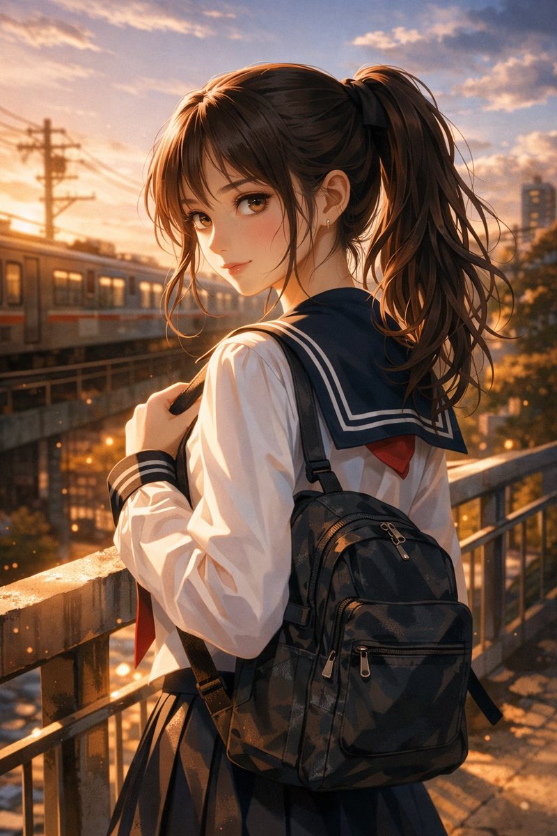 shin59m's tweet image. 電車が過ぎる頃に
When the Train Passes By

#sunset #afterschool #train #ponytail #youth #cinematic #anime