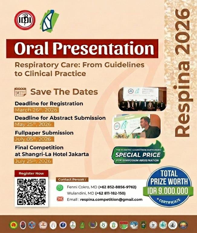 RespinaIndones1's tweet photo. Join us for an extraordinary journey in respiratory care!
  
ORAL PRESENTATION

“27th International Meeting on Respiratory Care Indonesia (Respina) 2026”  

Total Prize Worth IDR 9.000.000+certificate https://t.co/Hg94UfyQ6e

Information: 
Fenni, MD (WA+62 852-8856-9762) 
🙏 https://t.co/wodvejhHyn