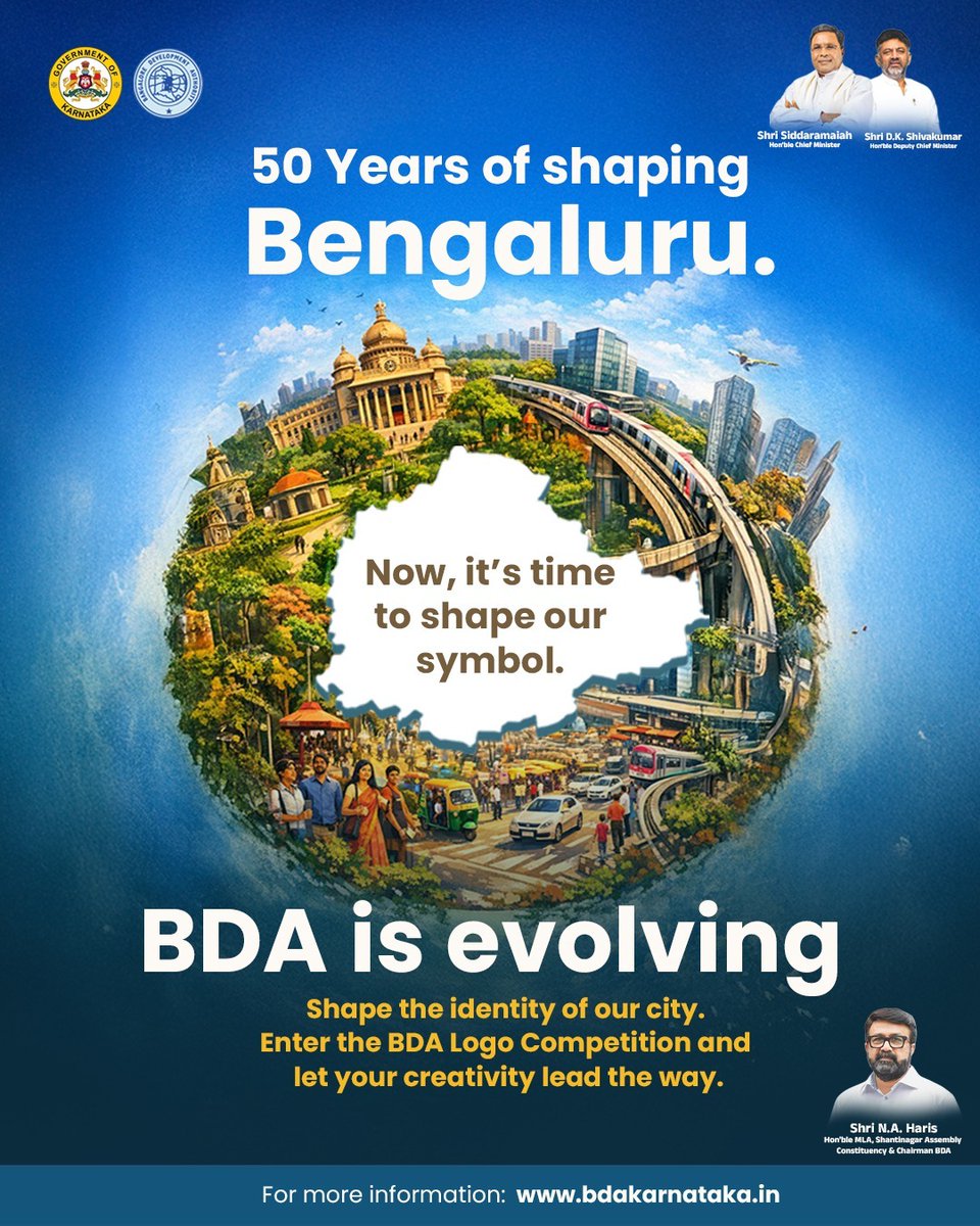 BDAOfficialGok's tweet photo. ಬೆಂಗಳೂರು ಅಭಿವೃದ್ಧಿ ಪ್ರಾಧಿಕಾರಕ್ಕೆ ಸುವರ್ಣಮಹೋತ್ಸವ ಸಂಭ್ರಮದ ಹಿನ್ನೆಲೆಯಲ್ಲಿ ಹೊಸ ಲೋಗೋ ವಿನ್ಯಾಸ ಮತ್ತು ಟ್ಯಾಗ್ ಲೈನ್ ಸ್ಪರ್ಧೆ

ಬೆಂಗಳೂರು ನಗರಾಭಿವೃದ್ಧಿ ಪ್ರಾಧಿಕಾರದ ಪಾರದರ್ಶಕತೆ ಮತ್ತು ಸುಸ್ಥಿರ ನಗರಾಭಿವೃದ್ಧಿ ಪ್ರತಿಬಿಂಬಿಸುವ ಲೋಗೋ ಮತ್ತು ಟ್ಯಾಗ್ ಲೈನ್ ಗಳಿಗಾಗಿ ಸೃಜನಶೀಲ ವಿನ್ಯಾಸಕಾರರಿಂದ ಪ್ರವೇಶ ಪತ್ರಗಳನ್ನು ಆಹ್ವಾನಿಸಲಾಗಿದೆ. ಬಹುಮಾನದ ಮೊತ್ತ 1 ಲಕ್ಷ ರೂ.ಗಳಾಗಿದ್ದು, ಸ್ಪರ್ಧೆಯ ಅಂತಿಮ ದಿನಾಂಕ ಮಾರ್ಚ್ 24, 2026

ಬಿಡಿಎ ವೈಬ್ ಸೈಟ್ https://t.co/2vrpi6diiQ ಪ್ರವೇಶ ಪತ್ರ ಸಲ್ಲಿಸಬಹುದಾಗಿದ್ದು, ಇ ಮೇಲ್- bdacontests@gmail.com/ ಸಹಾಯವಾಣಿ ಫೋನ್- 94831 66622 (24x7)/ ವಾಟ್ಸಾಪ್- 94831 66622 ಮುಖಾಂತರ ಸಂಪರ್ಕಿಸಬಹುದು.

@Captain_Mani72 @mlanaharis #BDA #BDALOGCONTEST