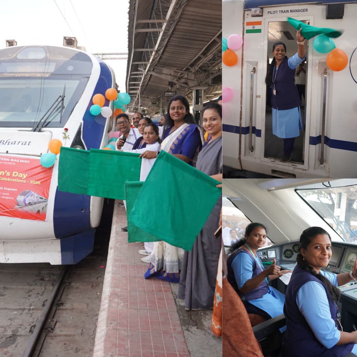 GMSRailway's tweet image. Powering the rails with #NariShakti 🚆✨

On the occasion of International Women’s Day, Train No. 20607 #Chennai Central – #Mysuru Vande Bharat Express was proudly operated entirely by an all-women crew.

Loco Pilot Smt. Balla Shivparvati, Assistant Loco Pilot Ms. Aswathy S.